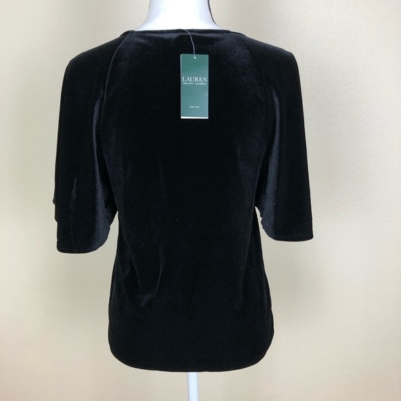 Lauren Ralph Lauren Velvet Short Sleeve Top Womens Petite Size PS Black Pullover - Picture 4 of 7